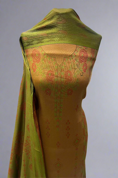 D42 Two-Tone Floral Print 3pc Warm Unstitched Suit