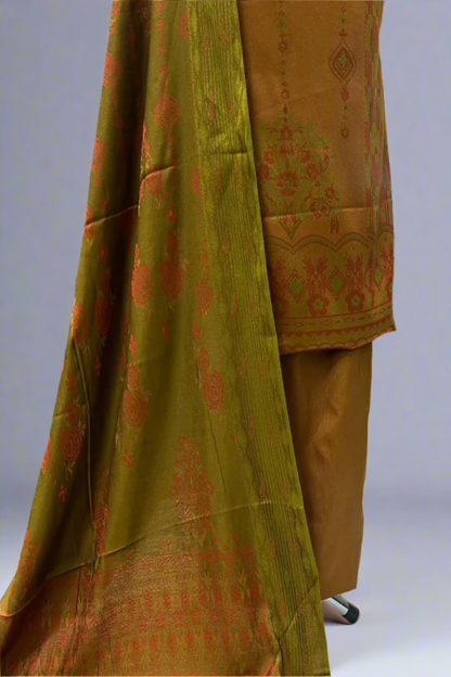 D42 Two-Tone Floral Print 3pc Warm Unstitched Suit