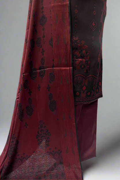 D42 Two-Tone Floral Print 3pc Warm Unstitched Suit