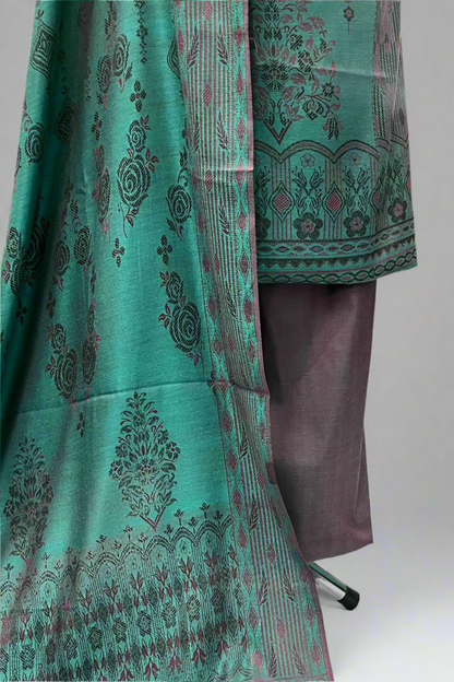 D42 Two-Tone Floral Print 3pc Warm Unstitched Suit