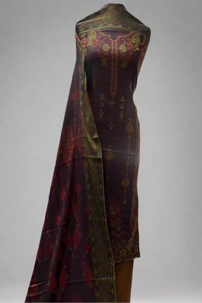 D42 Two-Tone Floral Print 3pc Warm Unstitched Suit