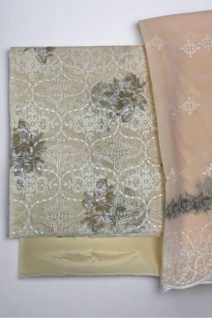 711 Embroidery Floral Print 4pc Unstitched Georgette Suit