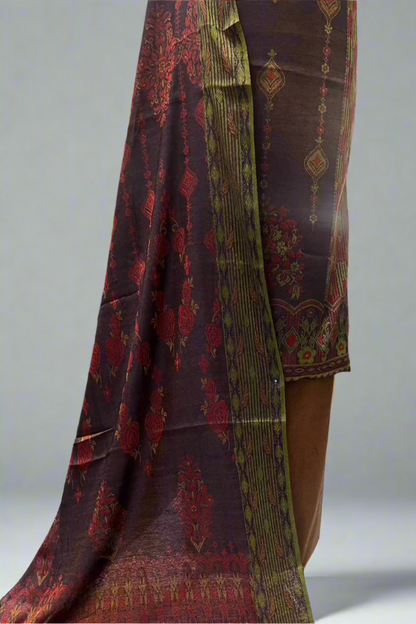D42 Two-Tone Floral Print 3pc Warm Unstitched Suit