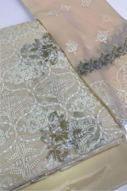 711 Embroidery Floral Print 4pc Unstitched Georgette Suit