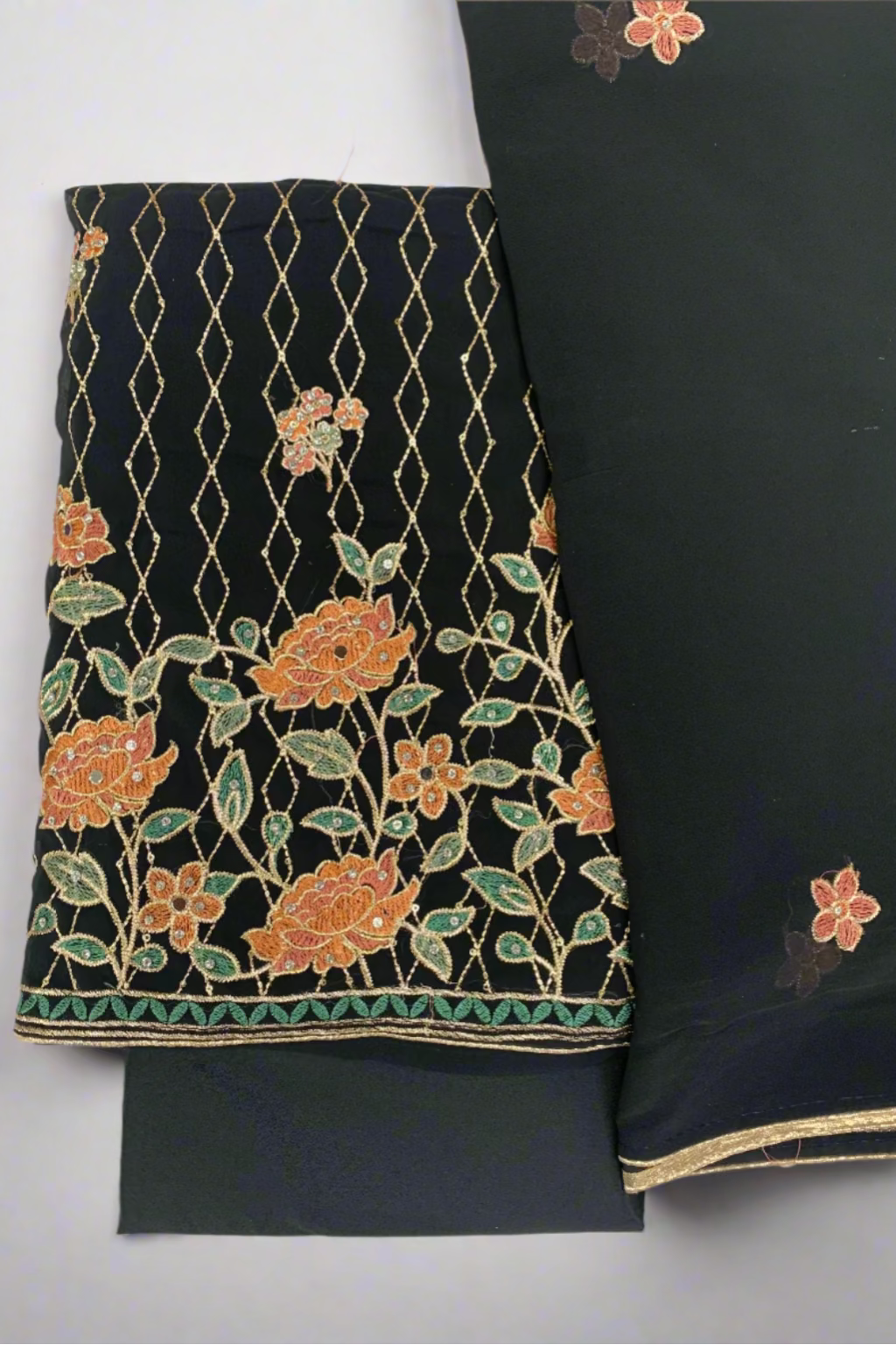2035 Floral Embroidery 4pc Unstitched Chiffon Suit with Embellishments