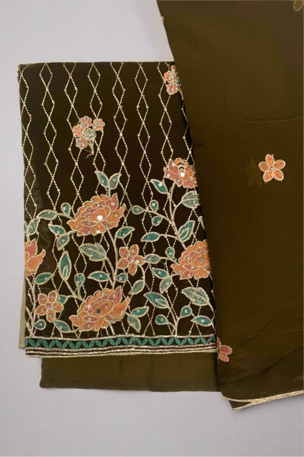 2035 Floral Embroidery 4pc Unstitched Chiffon Suit with Embellishments