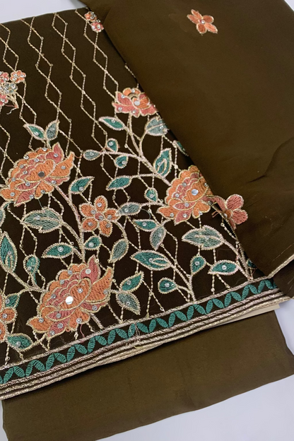 2035 Floral Embroidery 4pc Unstitched Chiffon Suit with Embellishments