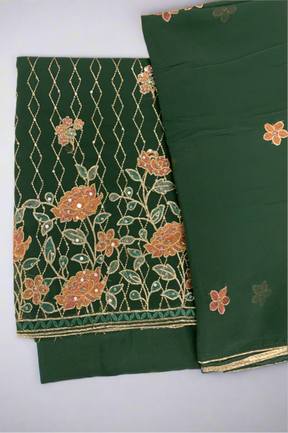 2035 Floral Embroidery 4pc Unstitched Chiffon Suit with Embellishments