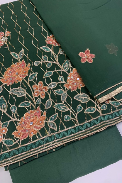 2035 Floral Embroidery 4pc Unstitched Chiffon Suit with Embellishments