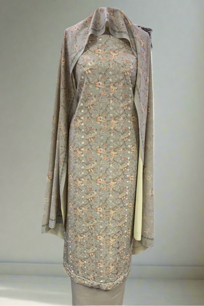 163 Flower Print Embroidered 3pc Warm Alpine Unstitched Suit