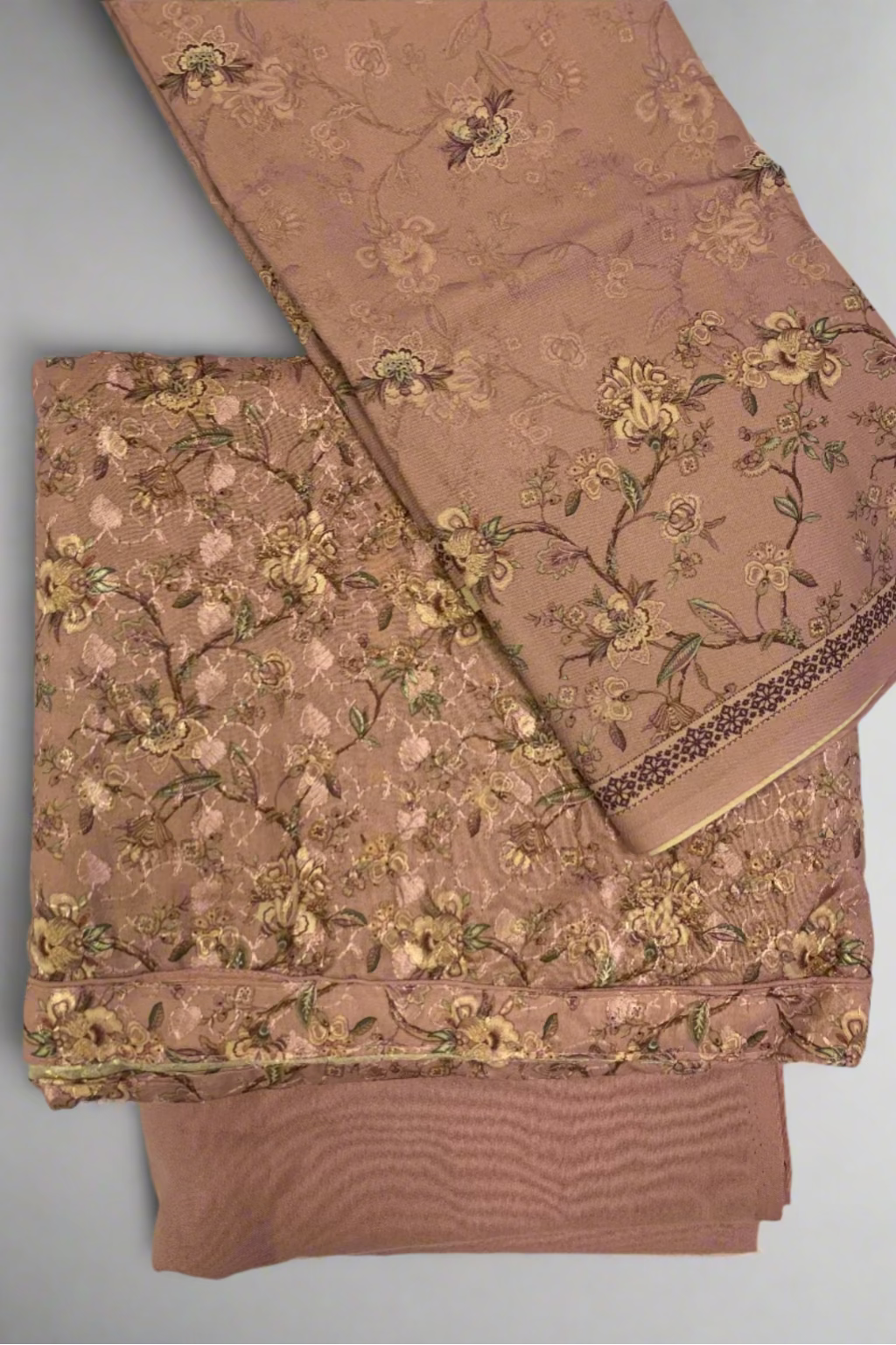 163 Flower Print Embroidered 3pc Warm Alpine Unstitched Suit