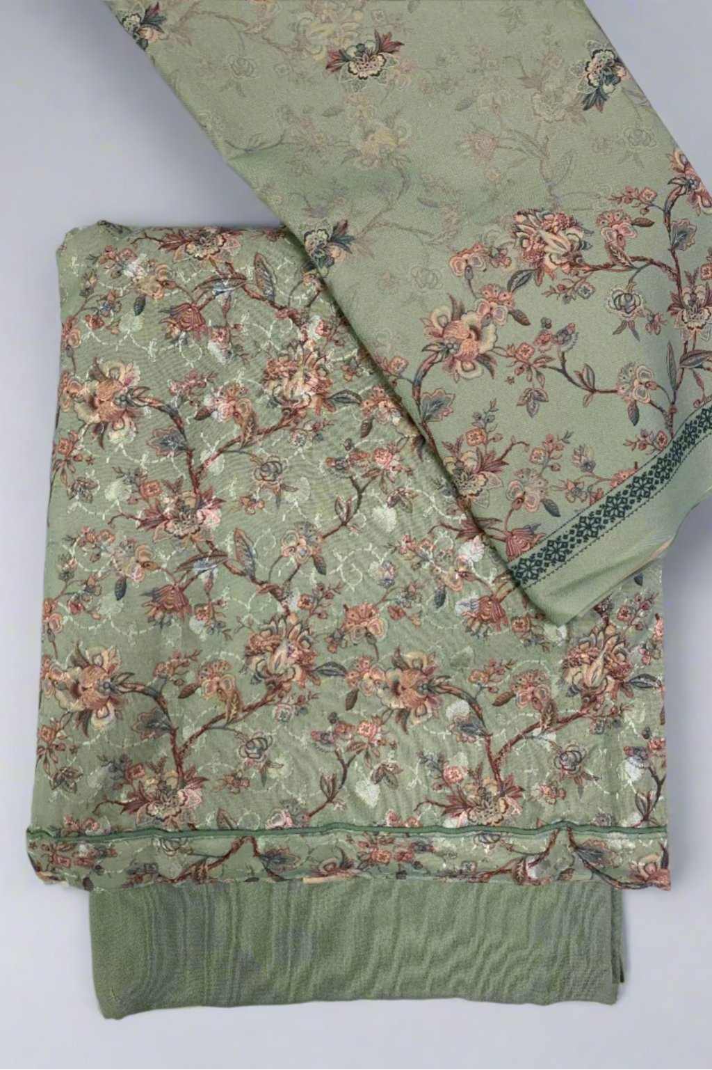 163 Flower Print Embroidered 3pc Warm Alpine Unstitched Suit
