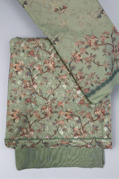 163 Flower Print Embroidered 3pc Warm Alpine Unstitched Suit