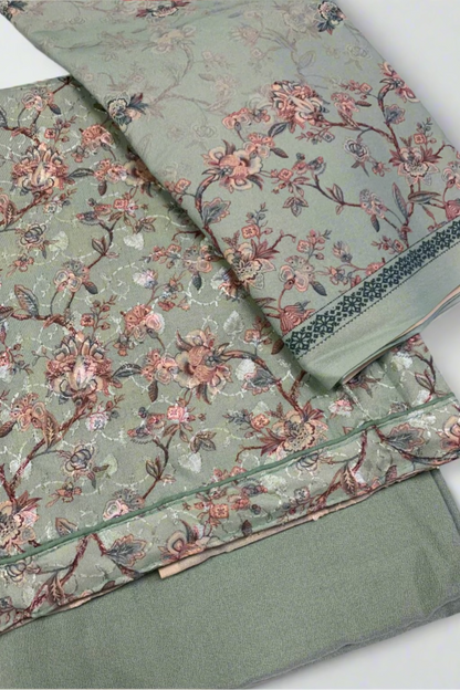 163 Flower Print Embroidered 3pc Warm Alpine Unstitched Suit