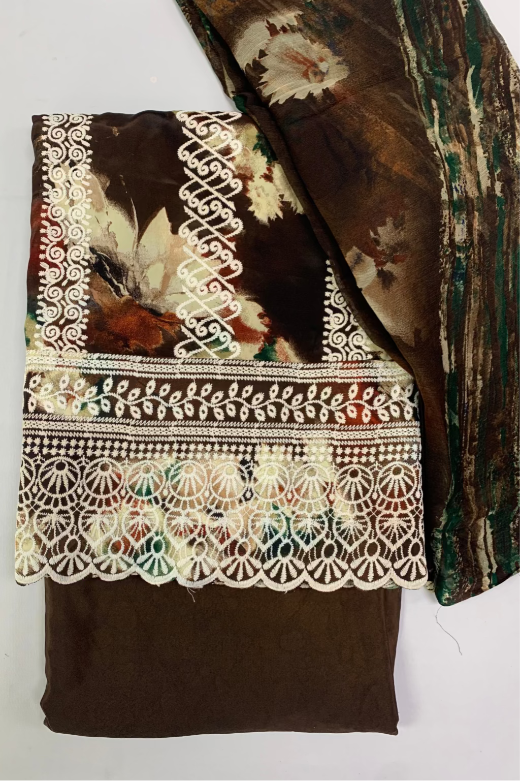 8716 Floral Print 3pc Unstitched Crepe Suit with Embroidery Detail