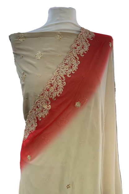 9180 Gold Embroidery 3pc Unstitched Malai Crepe Suit with Embellishments