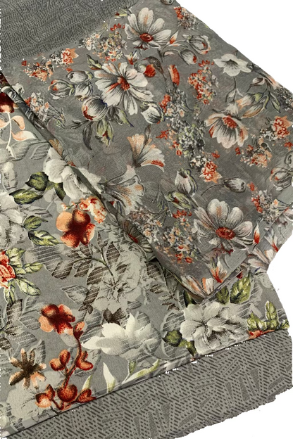 Floral patterned fabric on a gray background