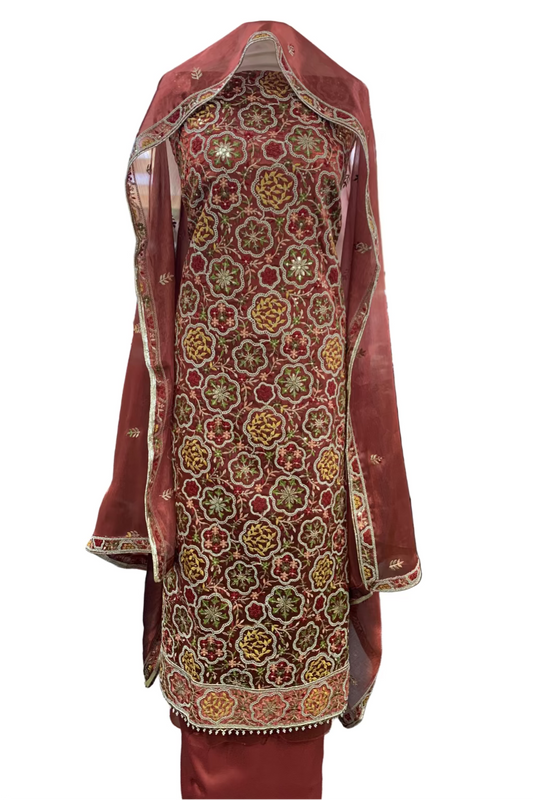 2076 Embroidery & Pearls 4pc Organza Party Suit