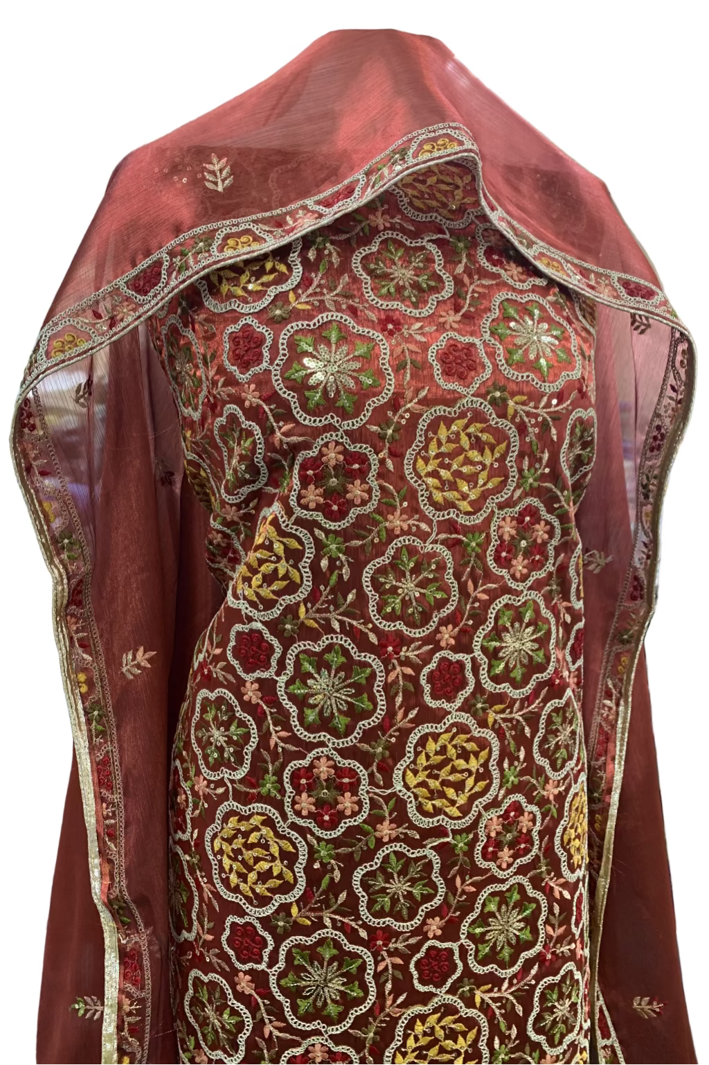 2076 Embroidery & Pearls 4pc Organza Party Suit