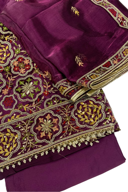 2076 Embroidery & Pearls 4pc Organza Party Suit