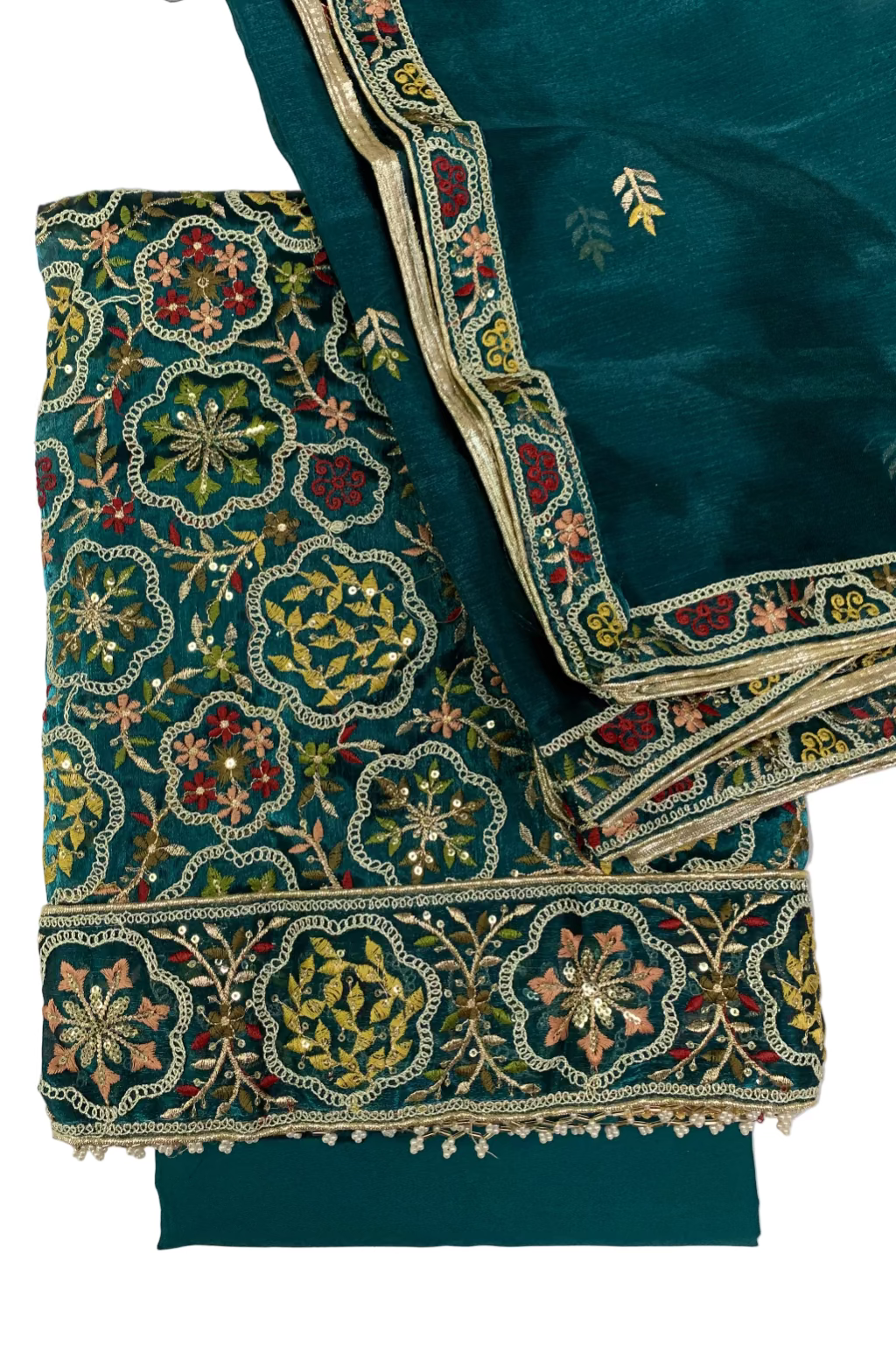 2076 Embroidery & Pearls 4pc Organza Party Suit