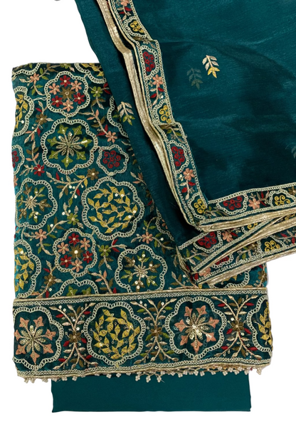 2076 Embroidery & Pearls 4pc Organza Party Suit