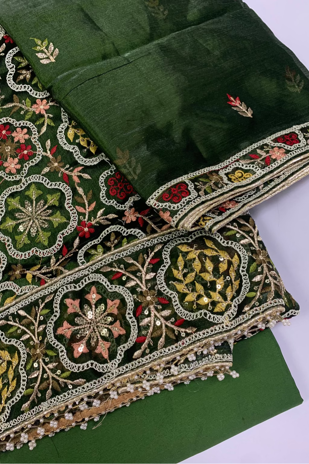 2076 Embroidery & Pearls 4pc Organza Party Suit