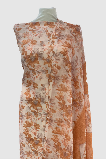 D168 Floral Print 3pc Unstitched Crepe Suit