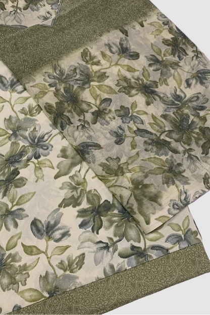 D168 Floral Print 3pc Unstitched Crepe Suit