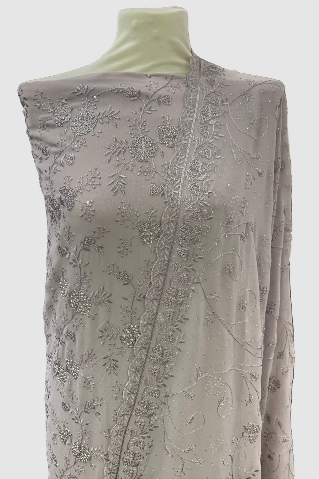 Lilac fabric on a mannequin in a store setting