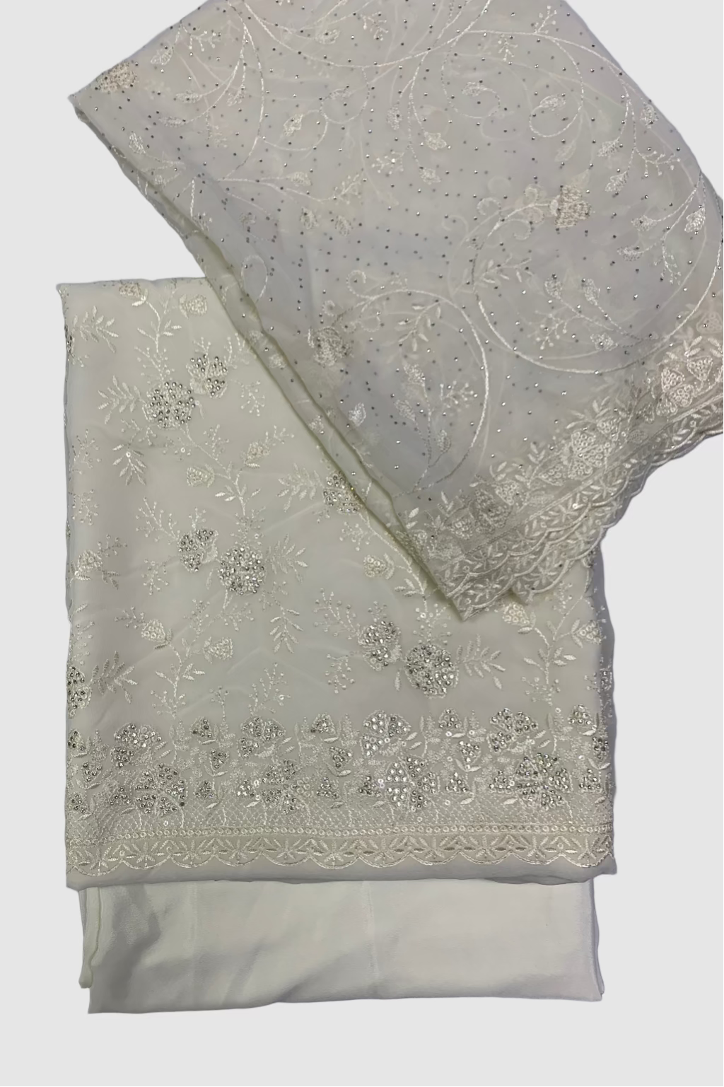 351 Floral Embroidery 4pc Unstitched Chiffon Suit with Diamante