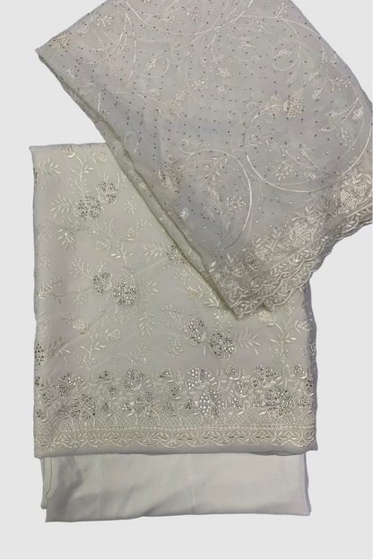 351 Floral Embroidery 4pc Unstitched Chiffon Suit with Diamante