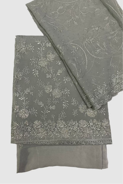 351 Floral Embroidery 4pc Unstitched Chiffon Suit with Diamante