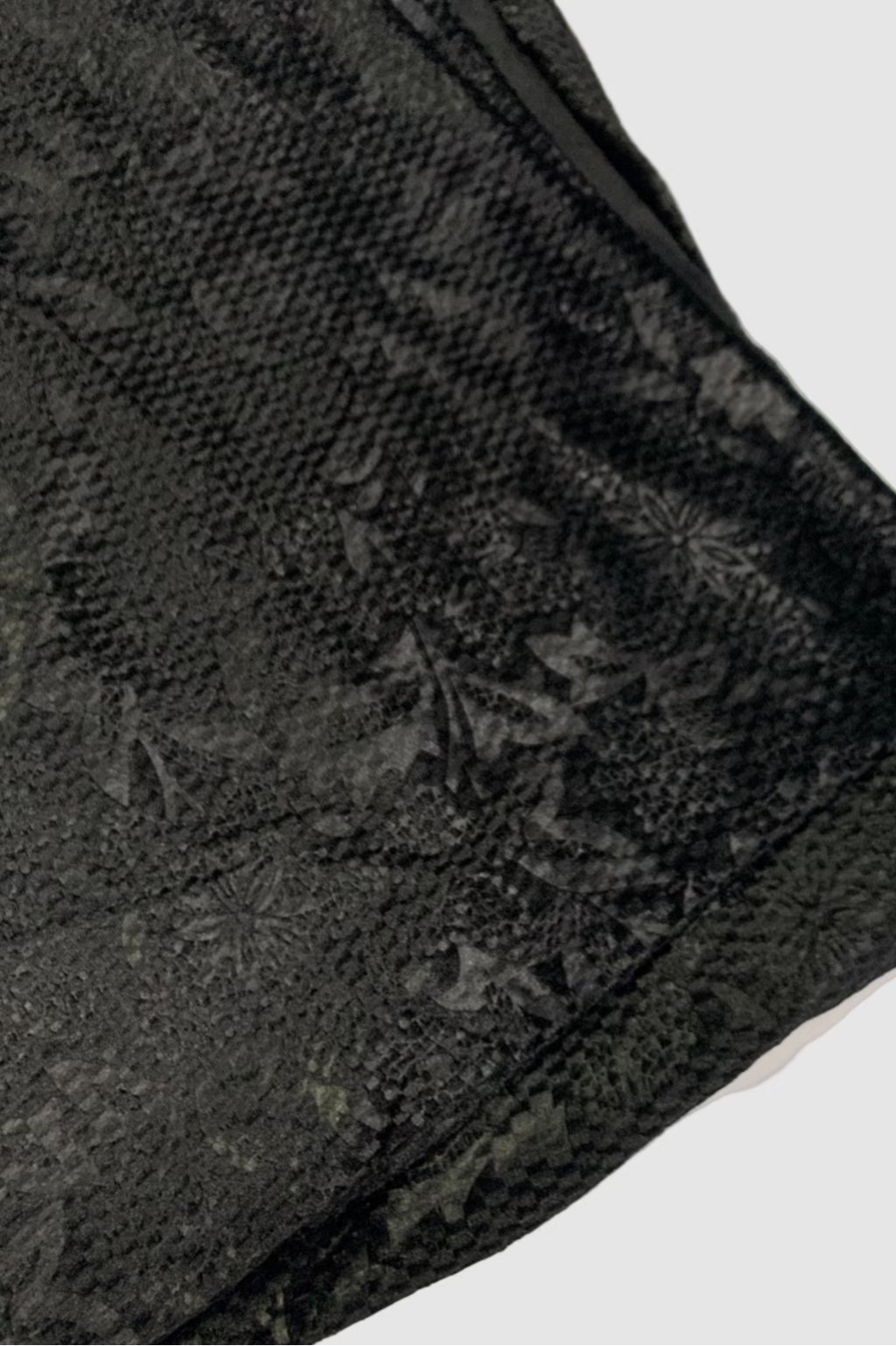 Close-up of a textured black fabric on a white background