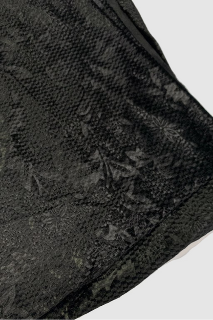 Close-up of a textured black fabric on a white background