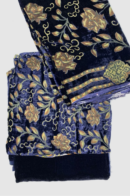 1705 Floral Print 3pc Unstitched Velvet Palachi Suit