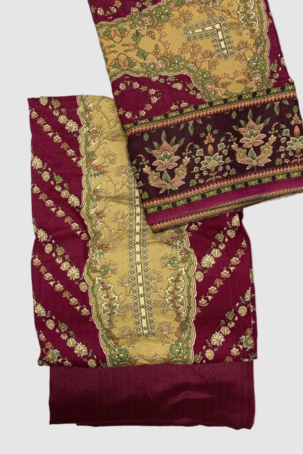 292 Floral Print 3pc Warm Pashmina Unstitched Suit