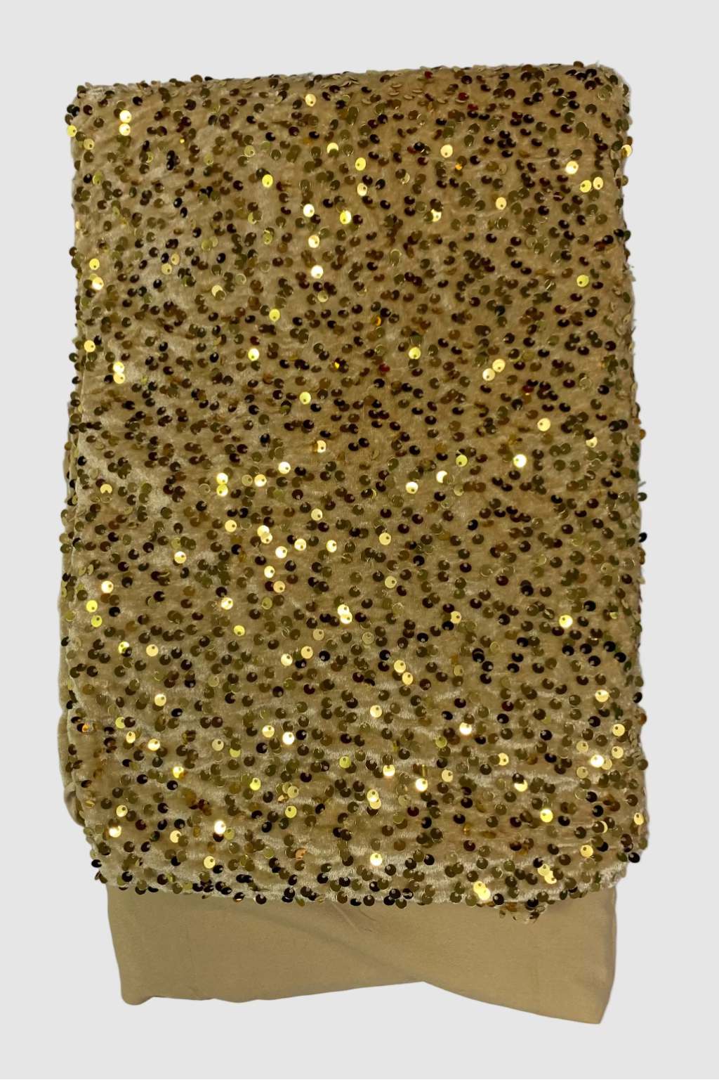 Gold fabric with sequins on a white background