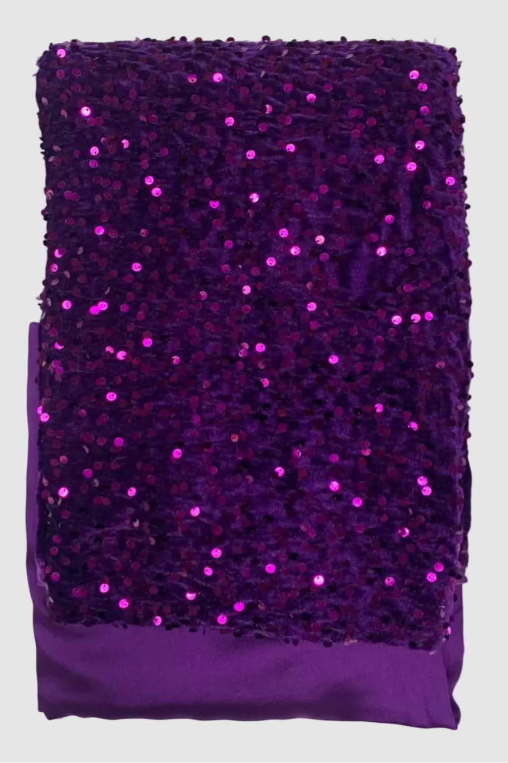 Purple sequined fabric on a white background