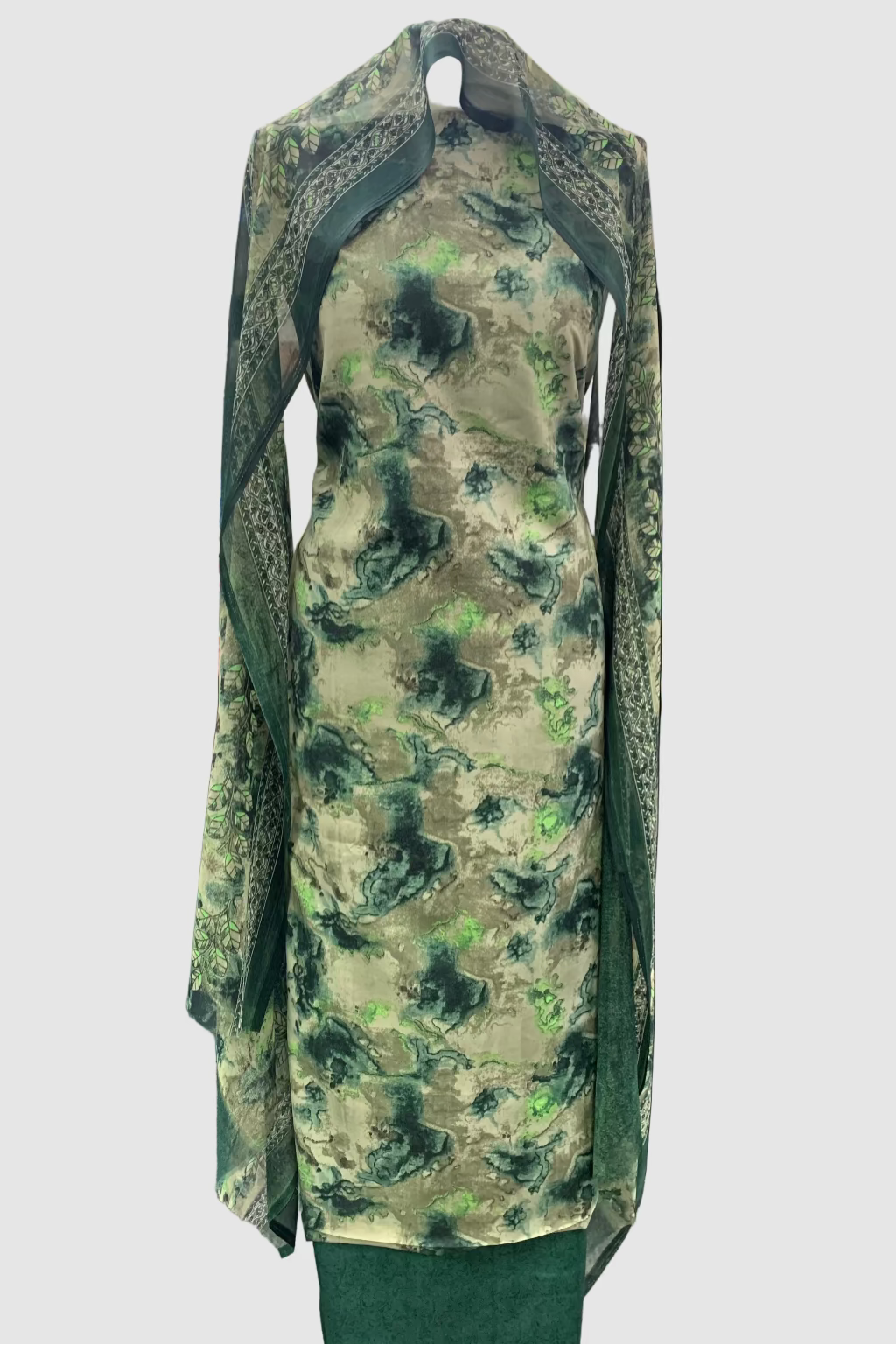 D167 Abstract Floral Print 3pc Unstitched Crepe Suit