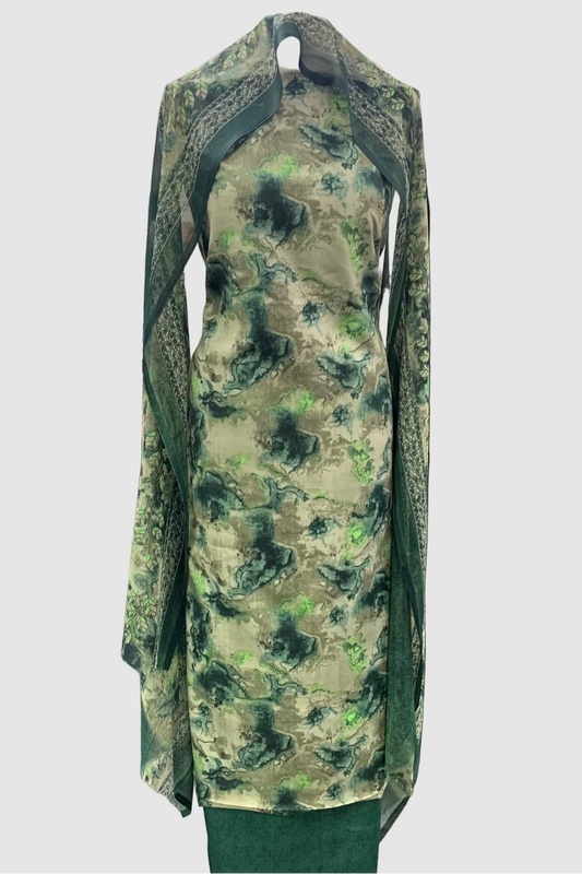 D167 Abstract Floral Print 3pc Unstitched Crepe Suit
