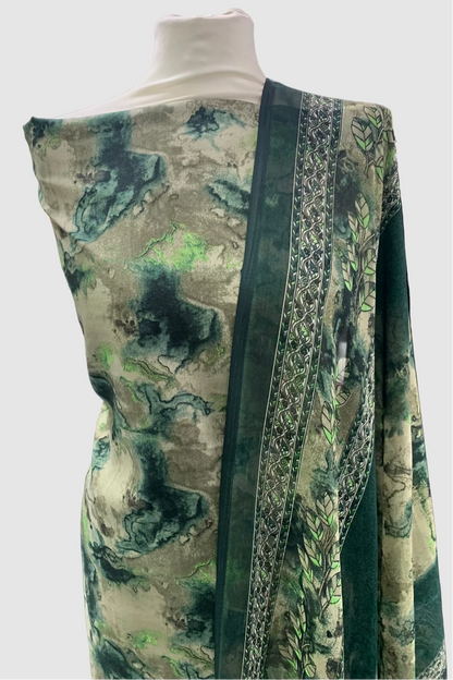 D167 Abstract Floral Print 3pc Unstitched Crepe Suit