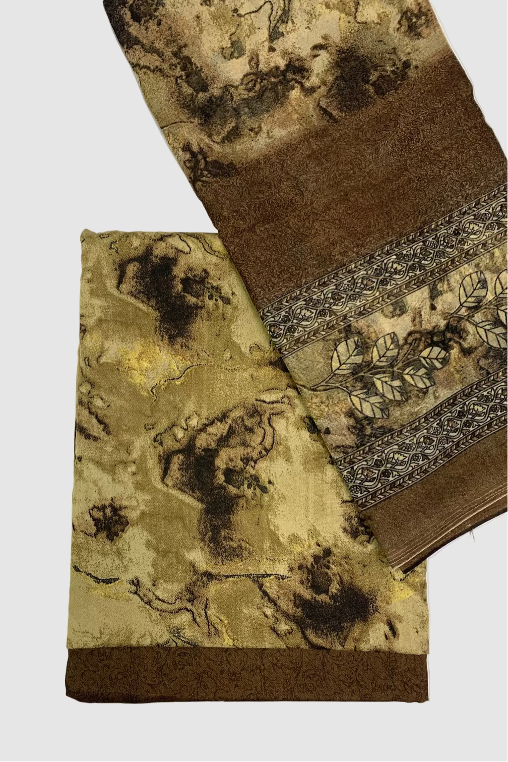 Floral fabric with a brown border on a white background