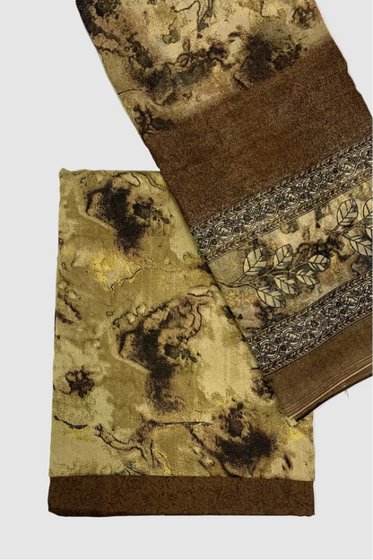 Floral fabric with a brown border on a white background