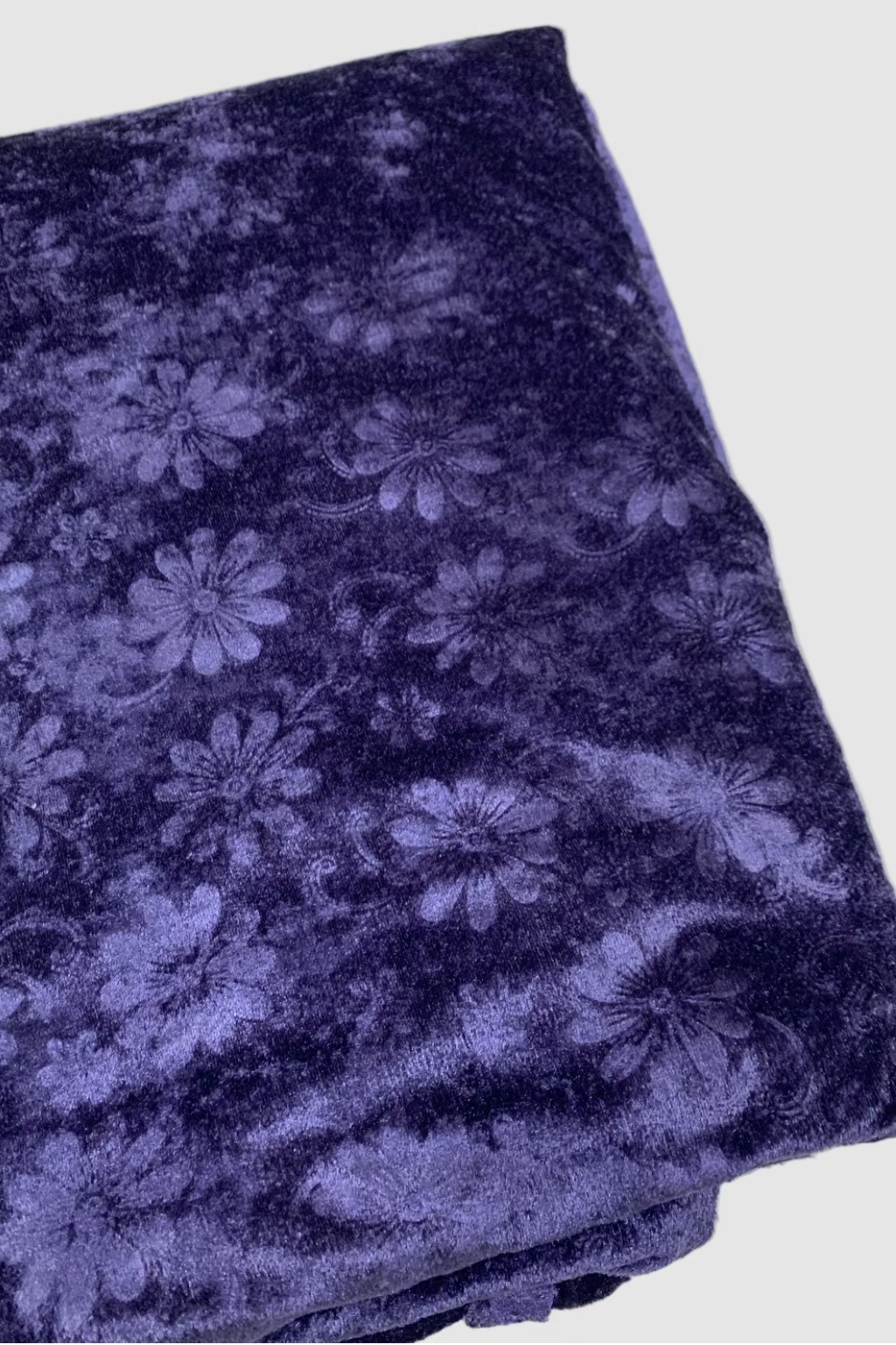 Blue floral patterned fabric on a white background