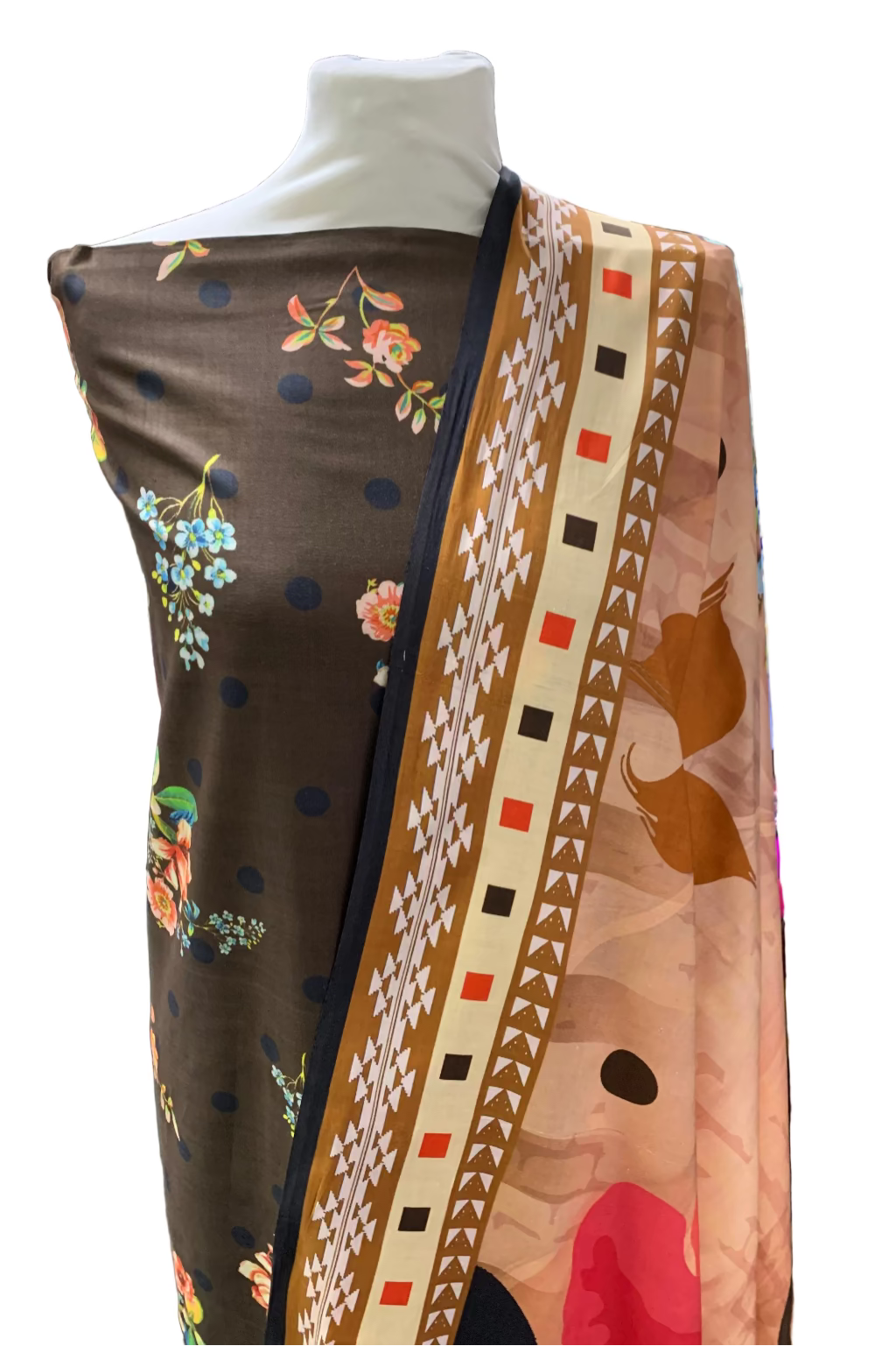 D173 Floral Full Print 3pc Unstitched Cotton Suit