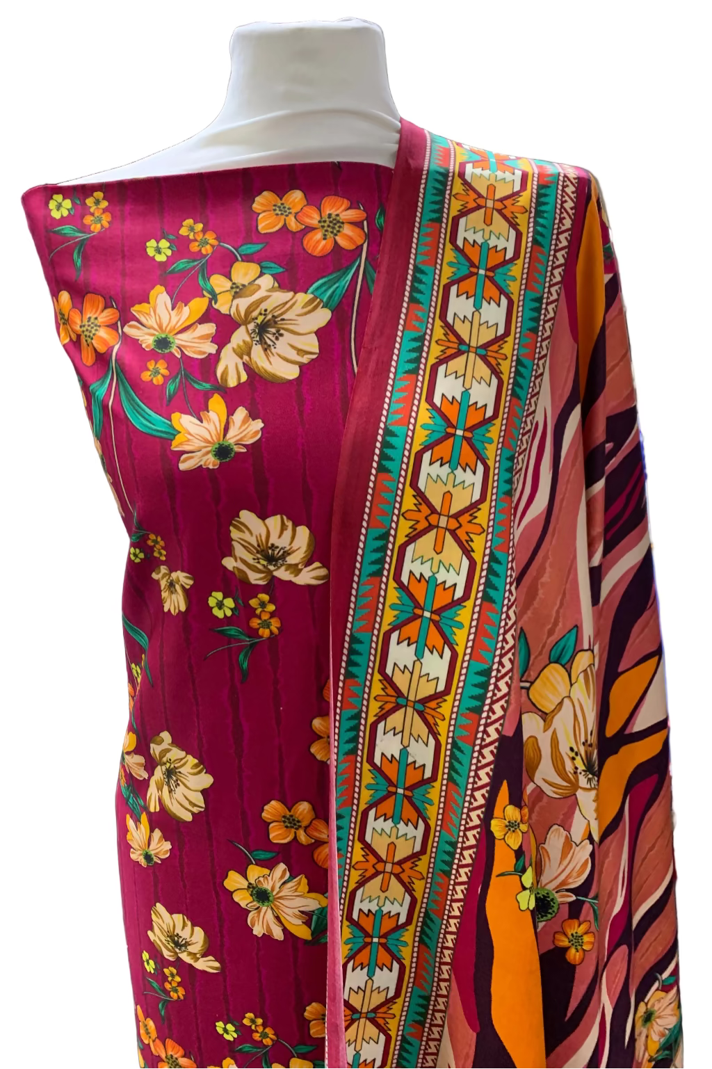 D173 Floral Full Print 3pc Unstitched Cotton Suit