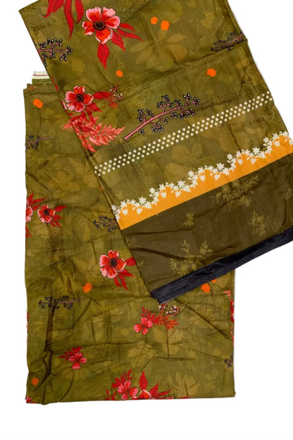 D173 Floral Full Print 3pc Unstitched Cotton Suit