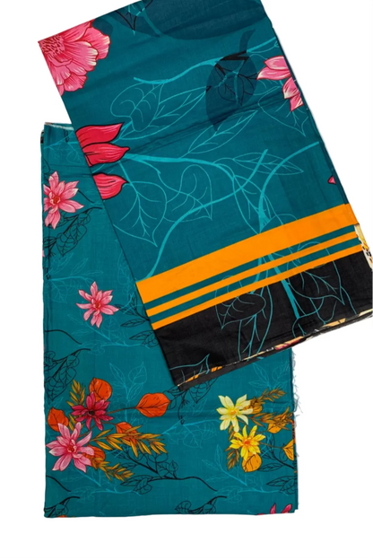 D173 Floral Full Print 3pc Unstitched Cotton Suit
