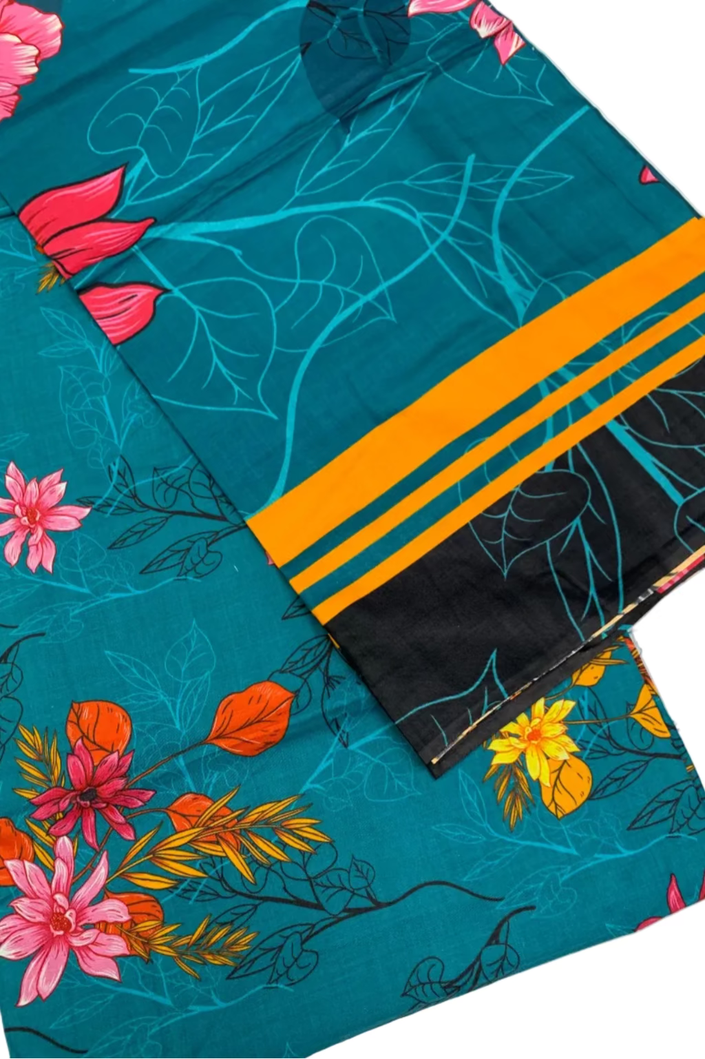 D173 Floral Full Print 3pc Unstitched Cotton Suit